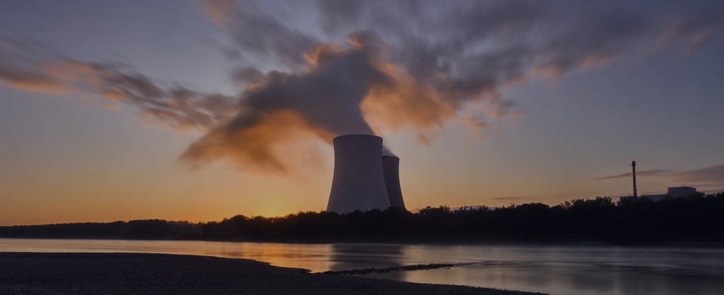 Sunset sky with nuclear plant