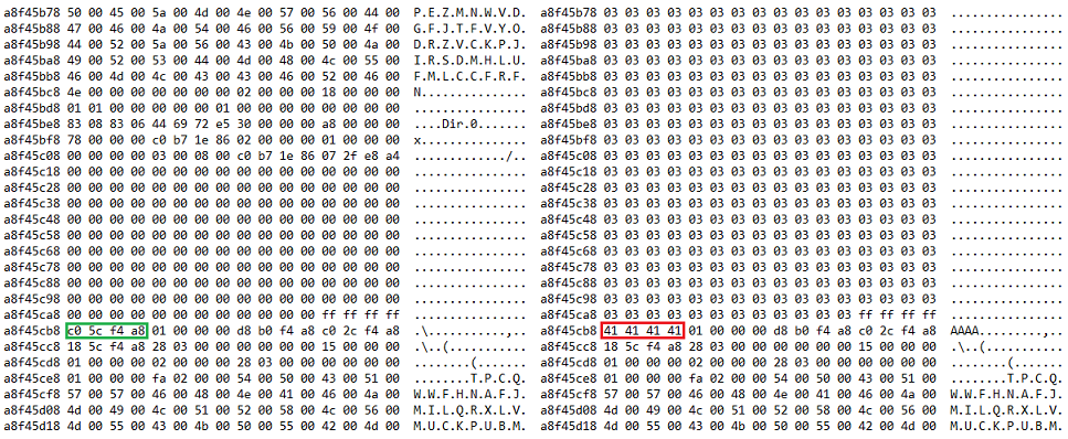 Figure 9. Directory Object of PrivateNamespace &ndash; Before and after corruption.